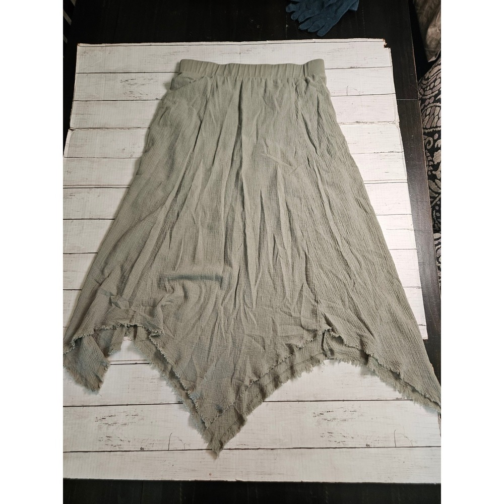 XCVI Mindset Sage Green Linen Cotton Gauze Handkerchief Hem Midi Skirt M